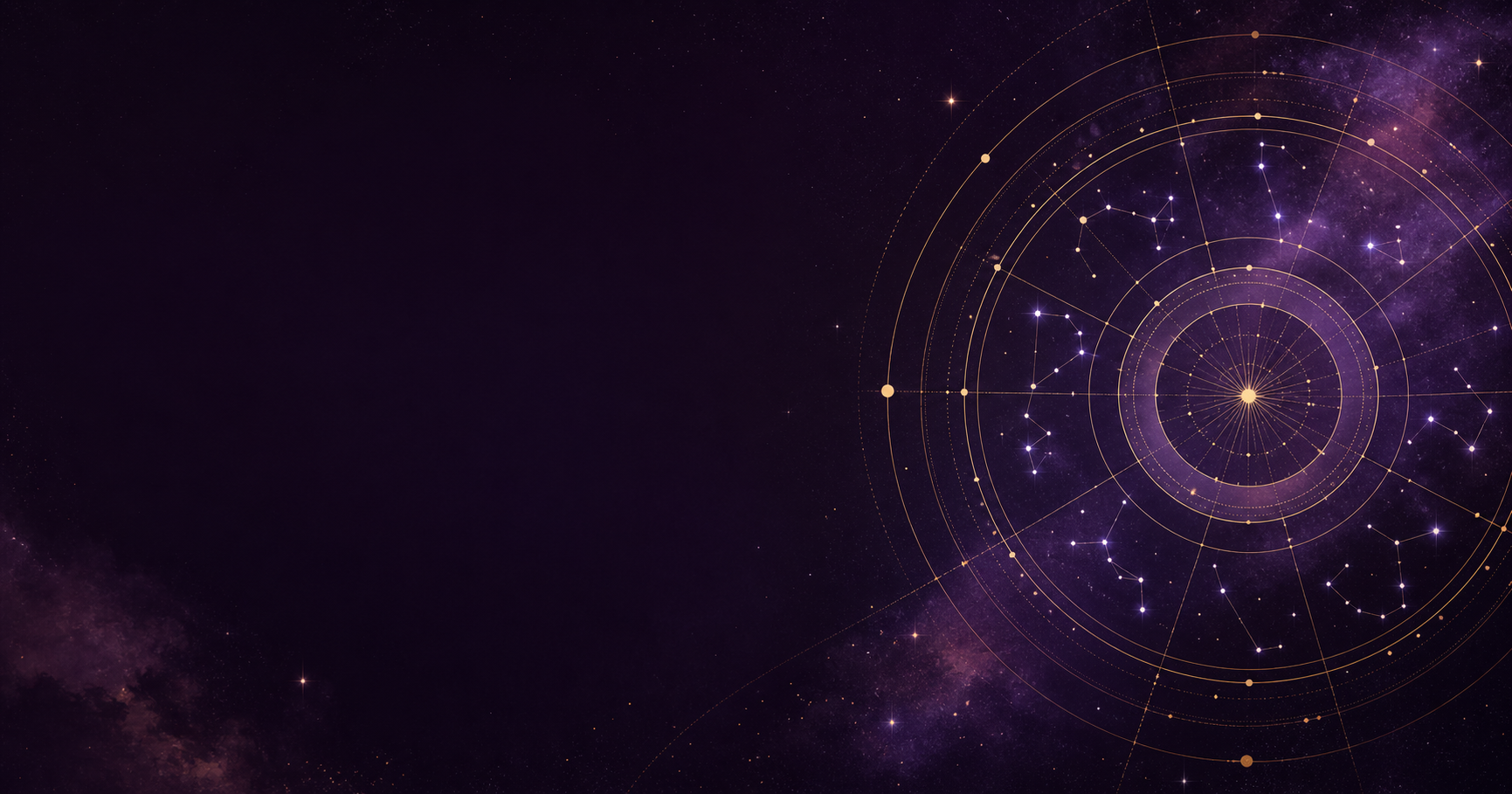 Astrological chart glowing against a purple sky